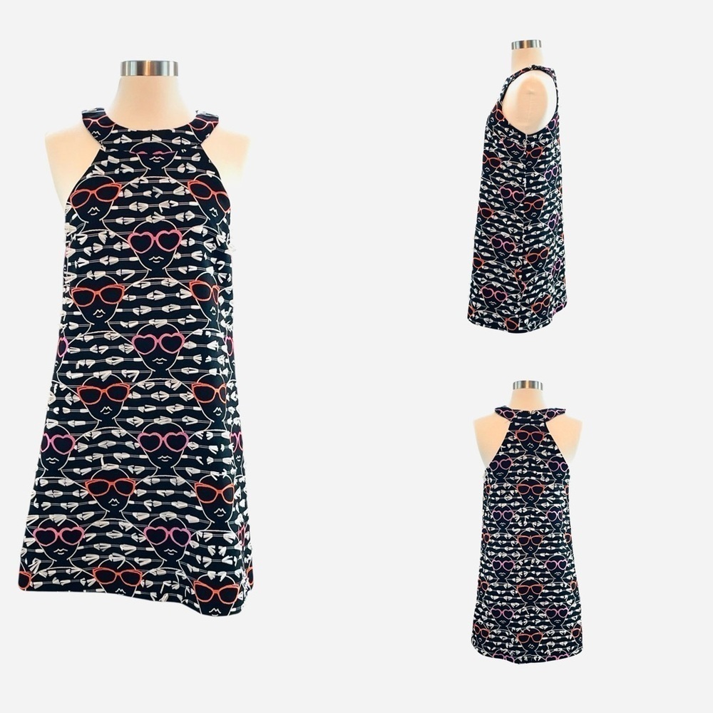 Hutch Anthropologie Pink/Black Sleeveless Halter Dress Novelty Sunglasses Print